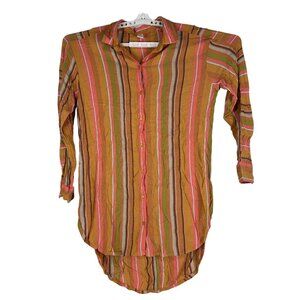 PrAna Women's Striped Long Sleeve Button-Down Tunic Shirt Size L